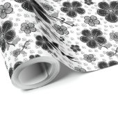 Papier Cadeau Impression florale noir et blanc (Coin rond)