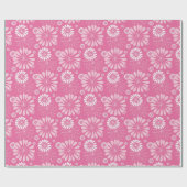 Papier Cadeau Impression florale rétro rose et blanc (Plat)