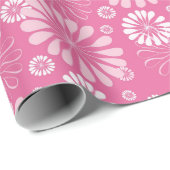 Papier Cadeau Impression florale rétro rose et blanc (Coin rond)
