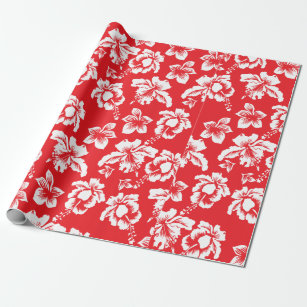 Papier Cadeau Impression florale rouge hawaïenne de ketmie