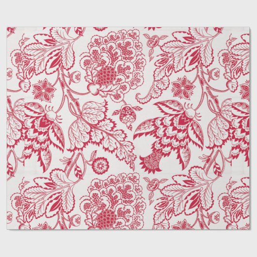 Papier Cadeau Impression Jacobean rouge (Plat)