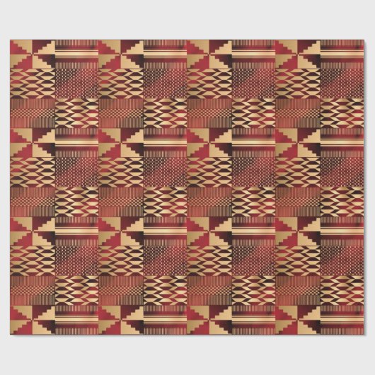 Papier Cadeau Impression Kwanzaa Kente (Rouge/Or) (Plat)