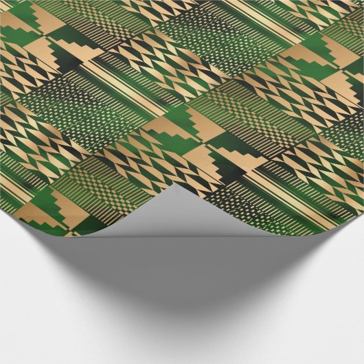 Papier Cadeau Impression Kwanzaa Kente (Vert/Or) (Coin)