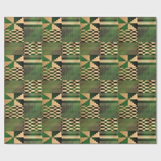 Papier Cadeau Impression Kwanzaa Kente (Vert/Or) (Plat)