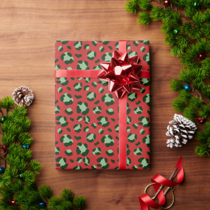 Papier Cadeau Impression léopard de Noël rouge vert amusante