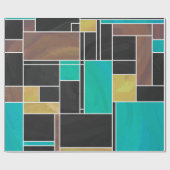 Papier Cadeau Impression Mondrian Brun Sarcelle Noir (Plat)