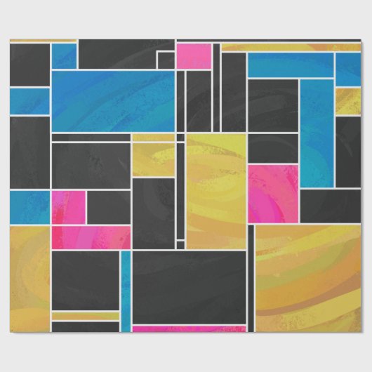 Papier Cadeau Impression noir rose bleu monochrome (Plat)