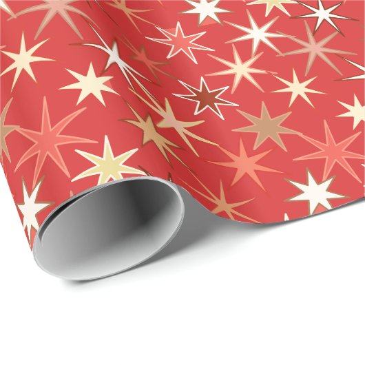 Papier Cadeau Impression Starburst Moderne, Orange Mandarin Fonc (Coin rond)