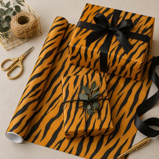 Papier Cadeau Impression Tigre Orange et Noir