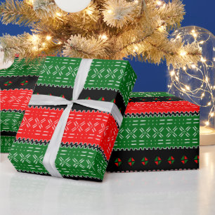 Papier Cadeau Impression Tribale Rouge Noir Et Vert