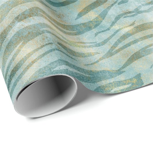 Papier Cadeau Impression turquoise Gold Zebra (Coin rond)