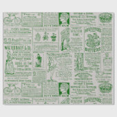 Papier Cadeau Impression verte dans le journal de l'ère victorie (Plat)