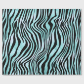 Papier Cadeau Impression Zèbre Noir et Turquoise (Plat)