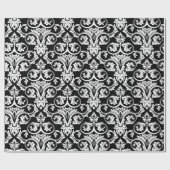 Papier Cadeau Imprimé à motif damassé grand format noir et blanc (Plat)