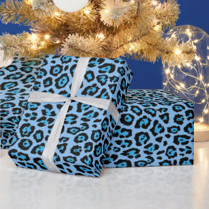 Papier Cadeau Imprimé animalier léopard stylé motif ciel bleu am