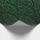 Papier Cadeau Imprimé damassé rustique noir et vert (Coin)