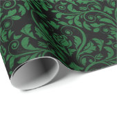 Papier Cadeau Imprimé damassé rustique noir et vert (Coin rond)