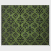 Papier Cadeau Imprimé damassé rustique noir et vert (Plat)