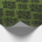 Papier Cadeau Imprimé damassé rustique noir et vert (Coin)
