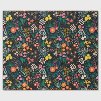 Papier Cadeau Imprimé de jardin sombre aux fleurs sauvages fanta
