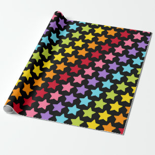 Papier Cadeau Imprimé Étoiles Colorées Arc-en-Ciel
