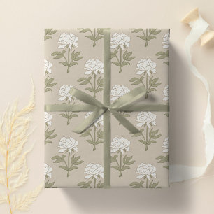 Papier Cadeau Imprimé floral de pivoine bloc vintage champignon
