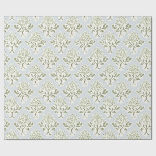 Papier Cadeau Imprimé floral vert sauge sur fond bleu clair