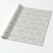 Imprimé floral vert sauge sur fond bleu clair