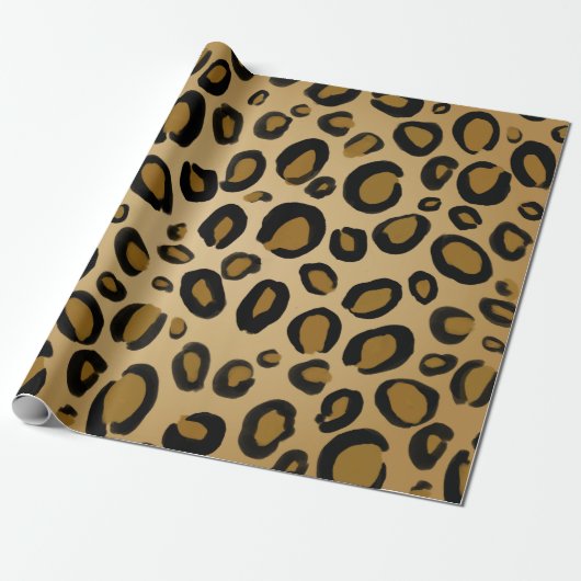 Papier Cadeau Imprimé Guépard Taches Impression Léopard Or Beige (Déroulé)