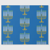 Papier Cadeau imprimé jaune menorah hanoukka (Plat)
