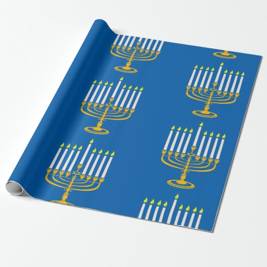 Papier Cadeau imprimé jaune menorah hanoukka (Déroulé)