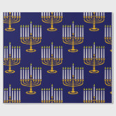 Papier Cadeau imprimé juif en bleu menorah hanoukka (Plat)