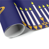 Papier Cadeau imprimé juif en bleu menorah hanoukka (Coin rond)