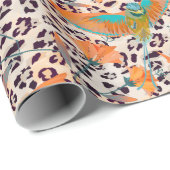 Papier Cadeau Imprimé léopard à la mode, oiseaux de Paradis (Coin rond)