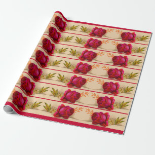 Papier Cadeau imprimé rose rouge victorien