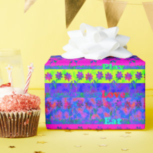 Papier Cadeau Imprimer Art Motivational Vibrant "Eat Love & Play