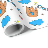 Papier Cadeau Imprimer avec un mignon chat de style dessin animé (Coin rond)