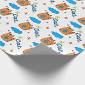 Papier Cadeau Imprimer avec un mignon chat de style dessin animé (Coin)