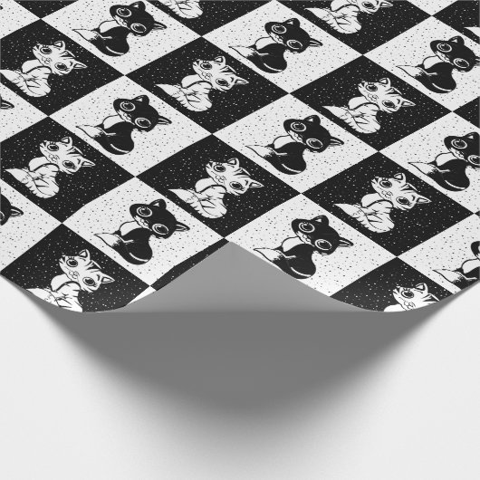 Papier Cadeau Imprimer bloc À damiers chat blanc noir (Coin)