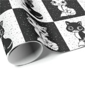 Papier Cadeau Imprimer bloc À damiers chat blanc noir (Coin rond)