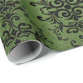 Papier Cadeau Imprimer Damas rustique vert (Coin rond)