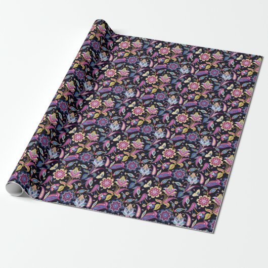 Papier Cadeau Inde Paisley Ornement floral sans joint (Déroulé)