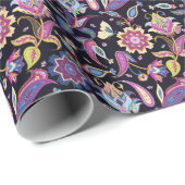 Papier Cadeau Inde Paisley Ornement floral sans joint (Coin rond)