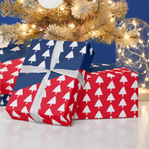 Papier Cadeau Indigo Bleu Rouge Blanc Arbre de Noël Motif