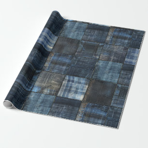 Papier Cadeau Indigo Denim Patchwork Motif sans couture