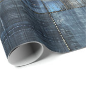Papier Cadeau Indigo Denim Patchwork Motif sans couture (Coin rond)