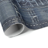 Papier Cadeau Indigo Denim Patchwork Seamless Motif (2) (Coin rond)