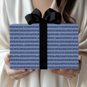 Papier Cadeau Indigo foncé pailleté à rayures horizontales de st