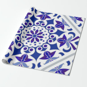 Papier Cadeau Indigo Portugais Azulejos Carreaux bleu et blanc