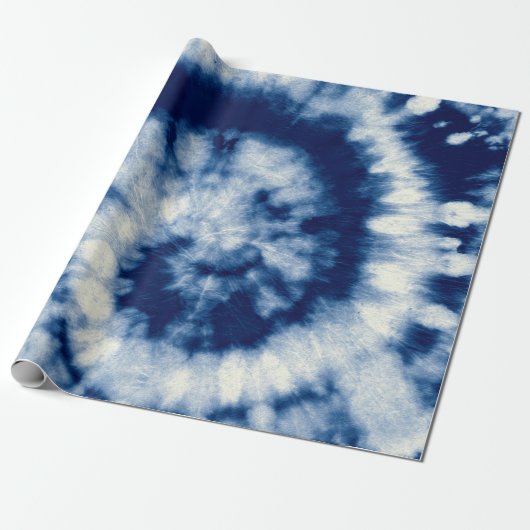 Papier Cadeau Indigo Round. Bohemian Tie Dye. Psyché de Blue Rol (Déroulé)
